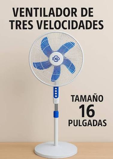 Ventilador de pie Eko 16 pulgadas, azul y blanco